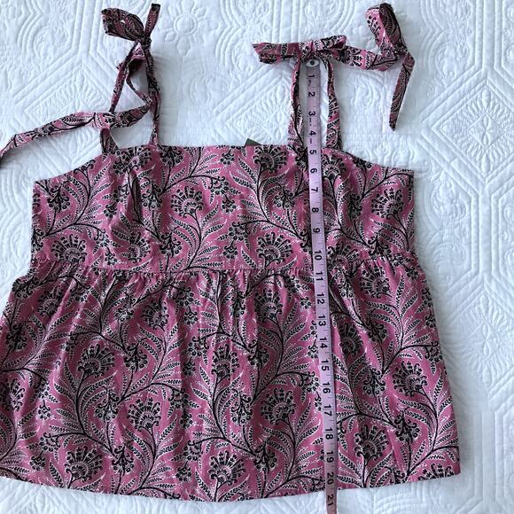 J.Crew Collection Shoulder Tie Empire Blouse Ratti Coral Vines Print Pink XL NWT - Picture 6 of 11